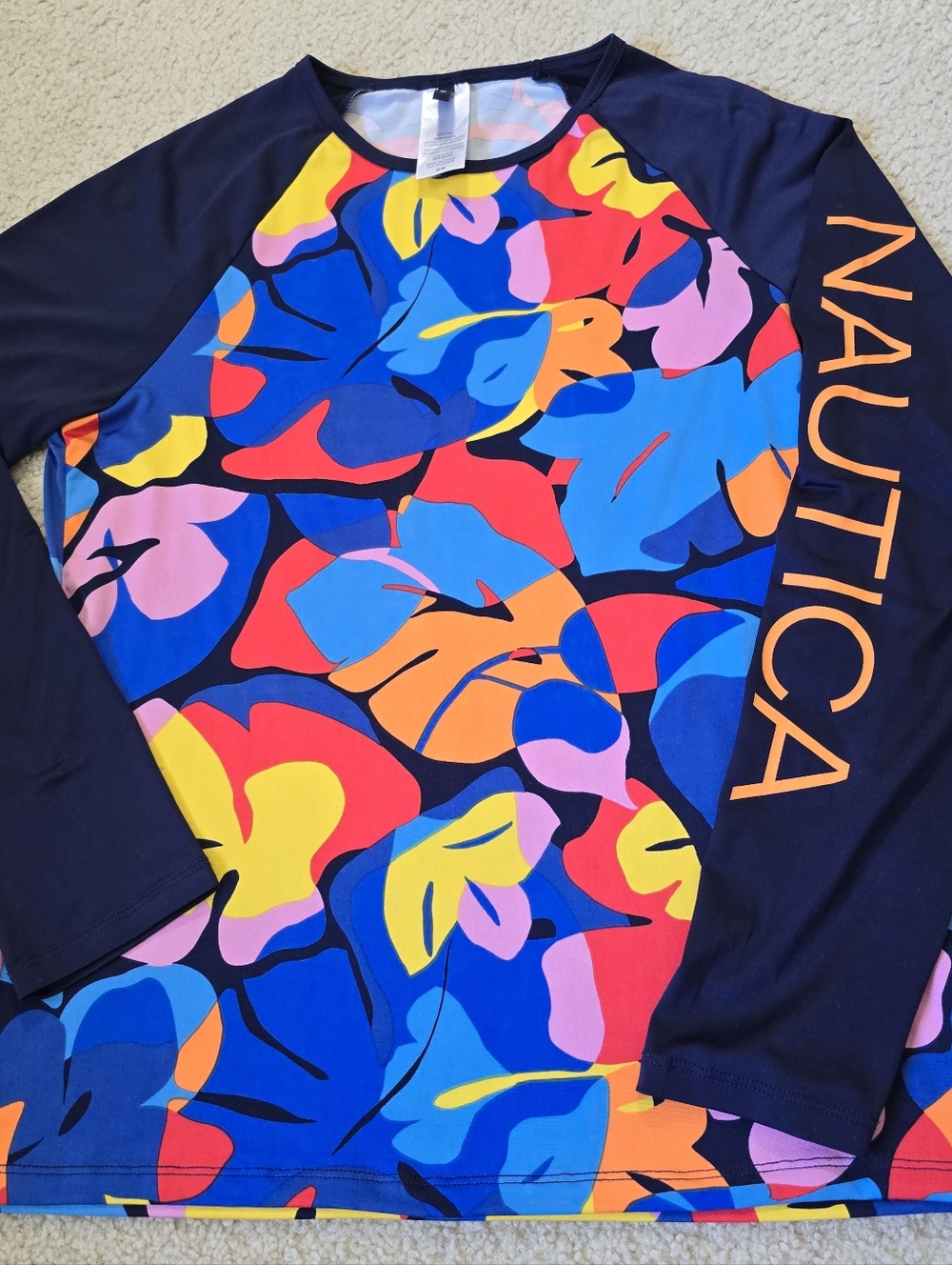 Nautica Colorful Floral Rash Guard - Navy Multicolor Womens Size Medium